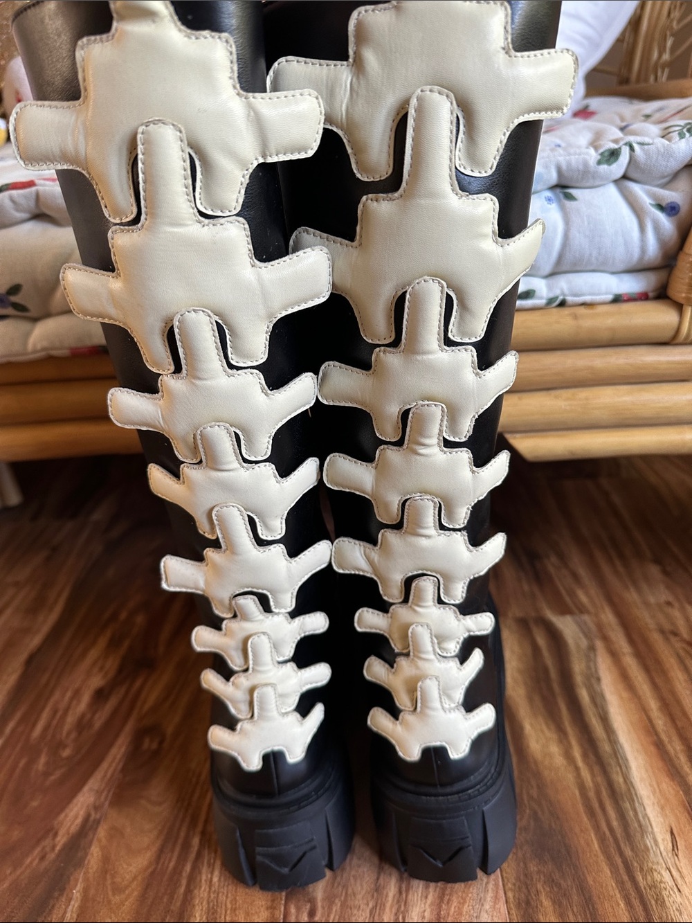 Dolls Kill Halloween Skeleton Knee High Boots Women’s Size 8 - Picture 2 of 15